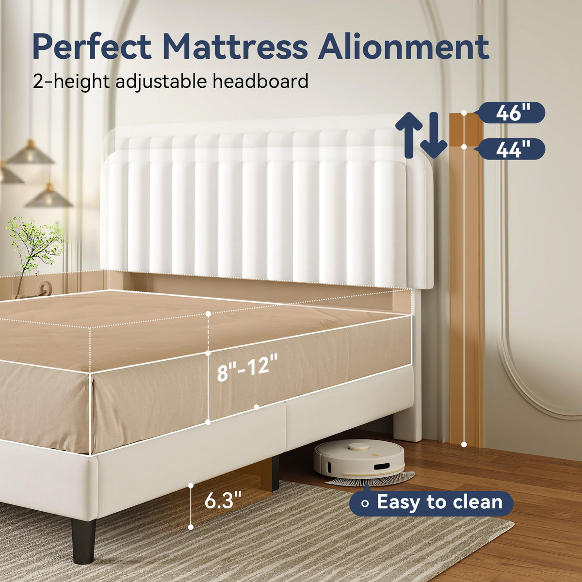 White Velvet Upholstered Full Size Platform Bed Frame with Charging Station S1394