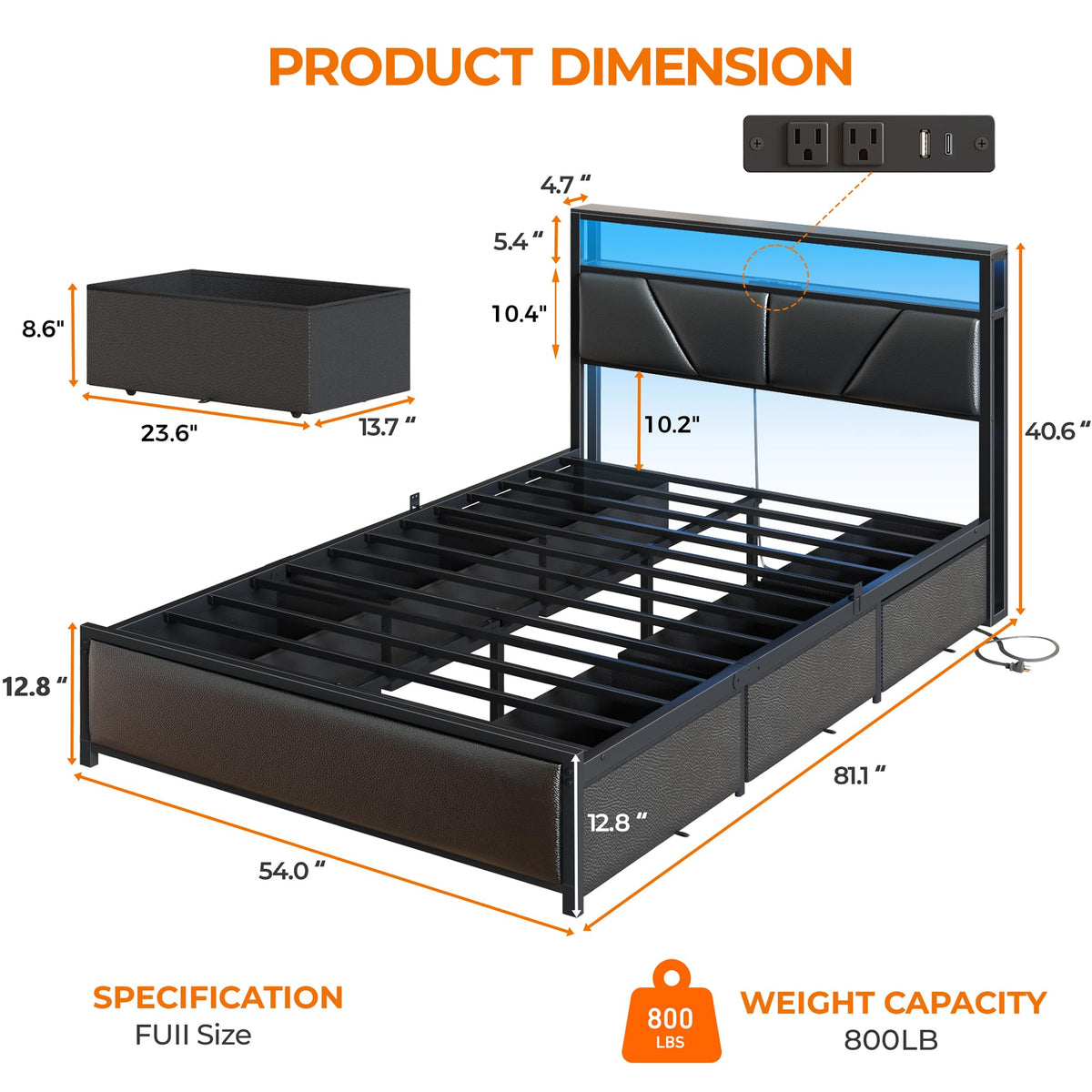 Full Size Bed Frame with Storage Headboard F678224