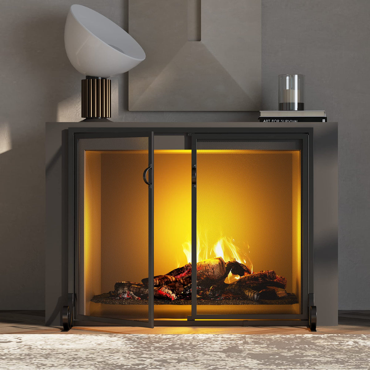 Hinged Double Door Fireplace Mesh Guard G608