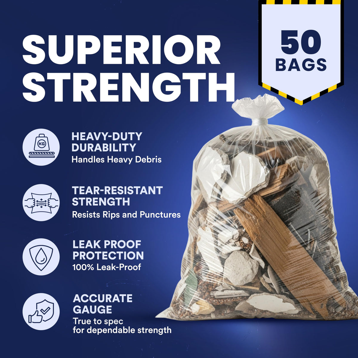 Clear Heavy Duty 42 Gallon Trash Bags 50 Count T6211