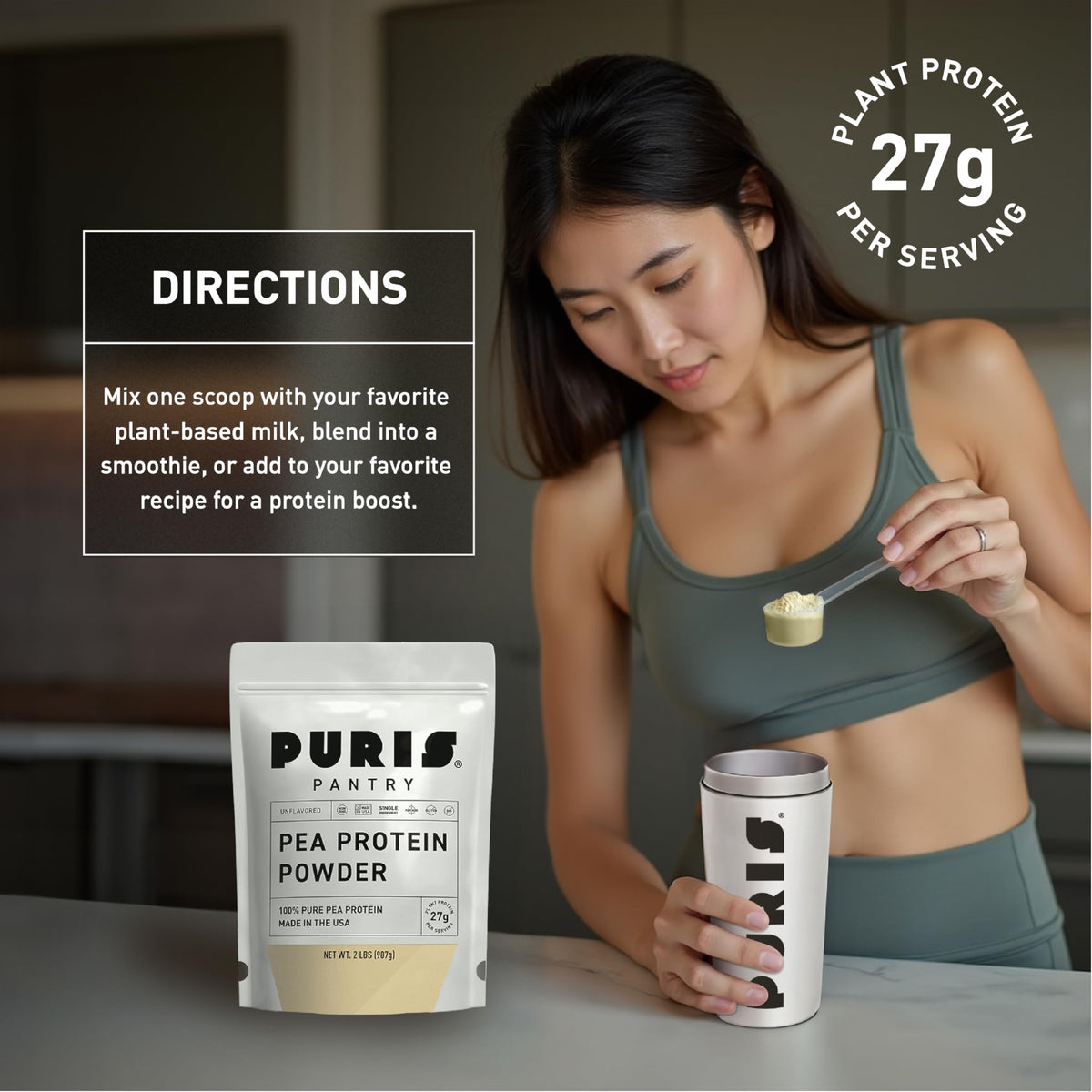 Vegan Pea Protein Powder, Unflavored, 2 lb Q137