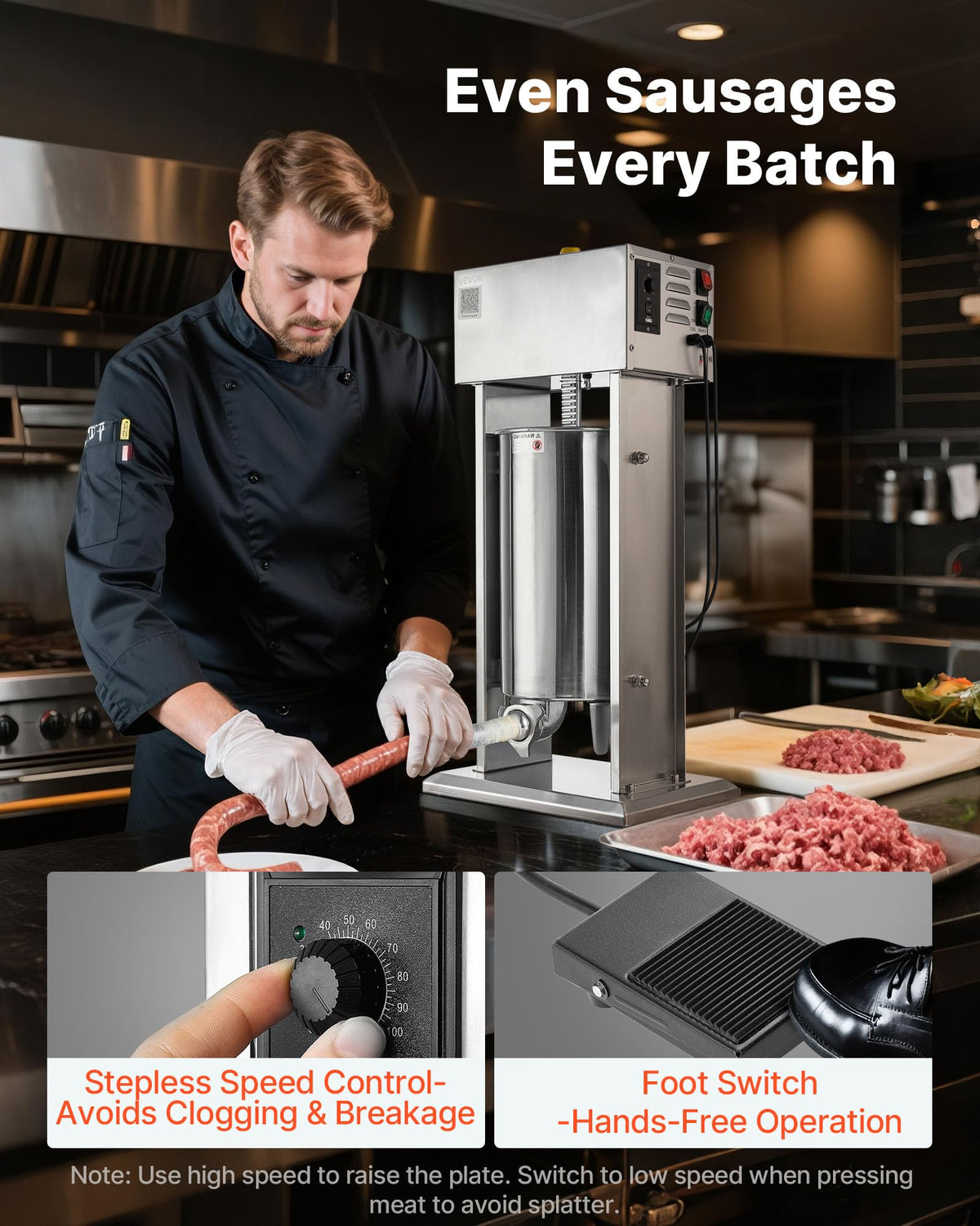 15 L Stainless Steel Electric Sausage Stuffer with 4 Stuffing Tubes H2406