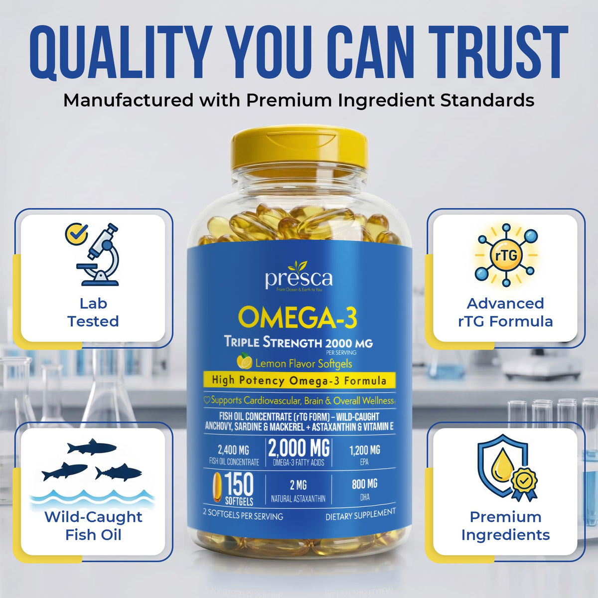 Omega 3 Fish Oil 2400mg 150 Softgels H981