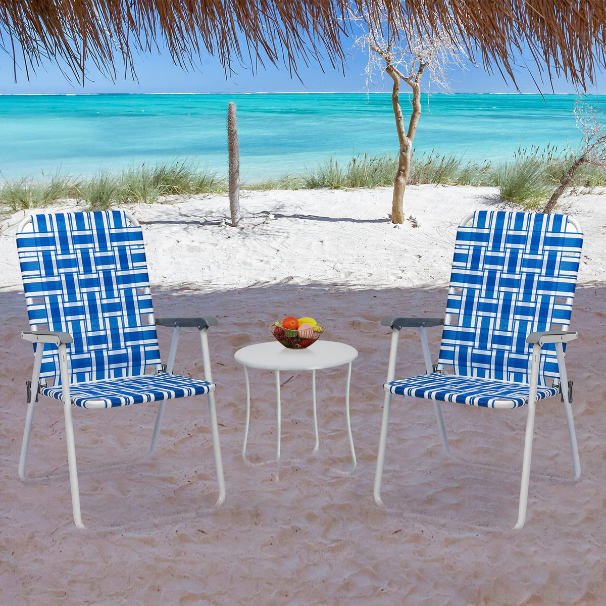 Set of 2 Blue & White Webbed Folding Chairs A9139