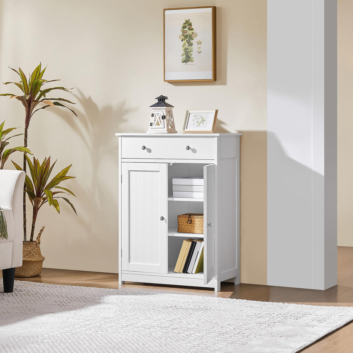 White Bathroom Storage Cabinet with Drawer and 2 Doors N638