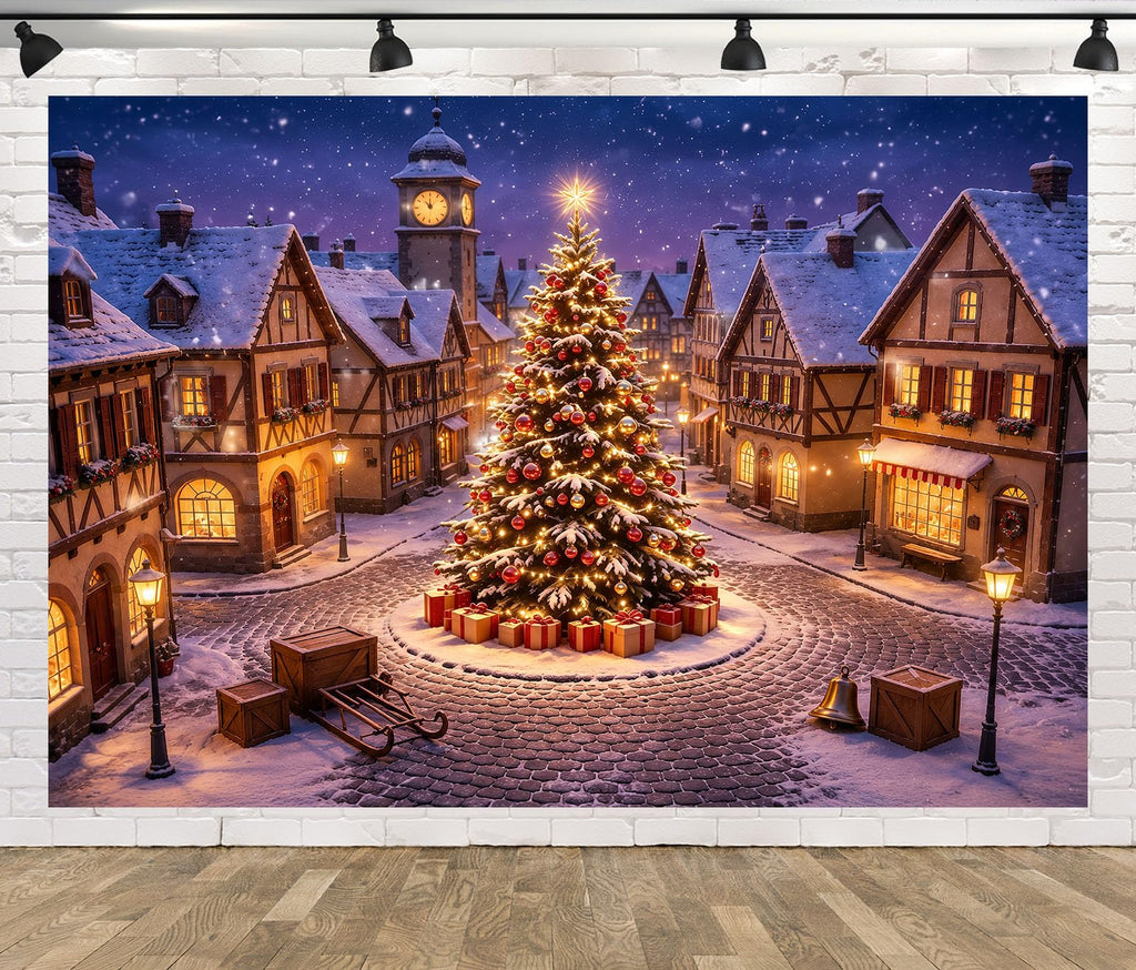 10x6.5ft Fabric Christmas Backdrop with Tree P238483
