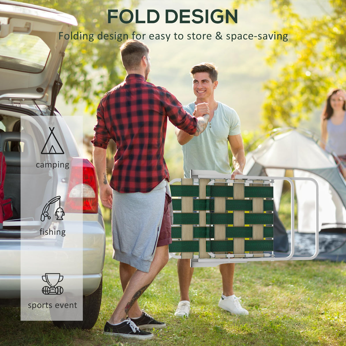 Set of 2 Oversized Folding Webbed Lawn Chairs with Armrests Z565