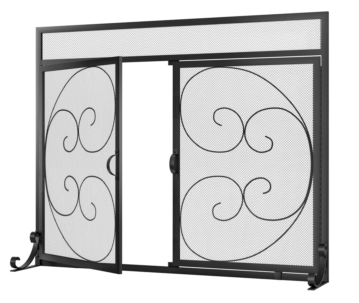 Wrought Iron Fireplace Screen with Magnetic Double Doors Black S929279