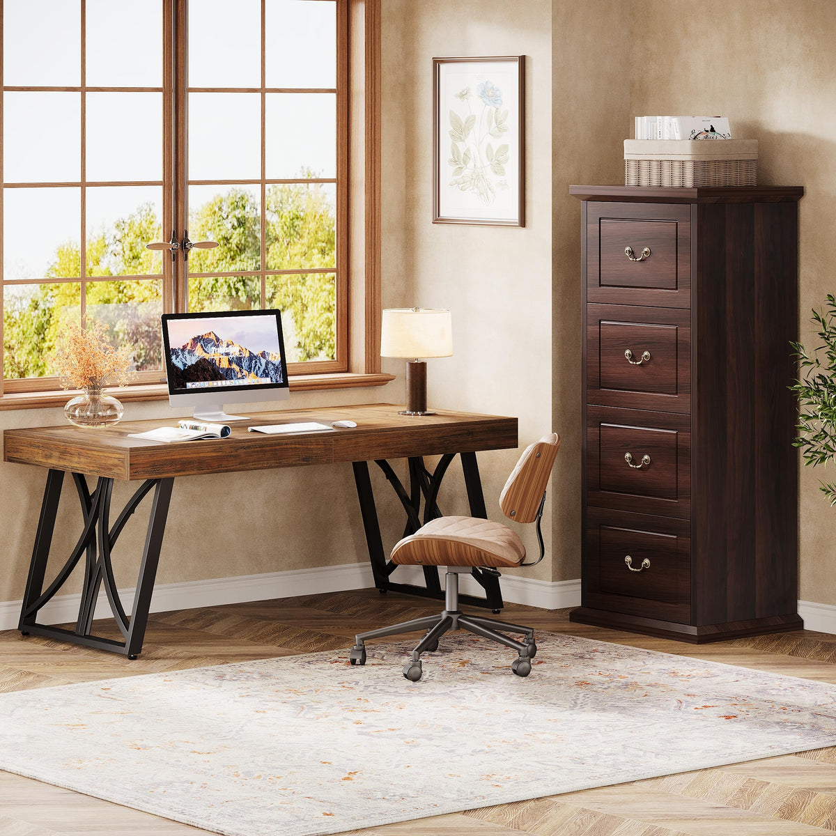 4 Drawer Walnut File Cabinet B396745