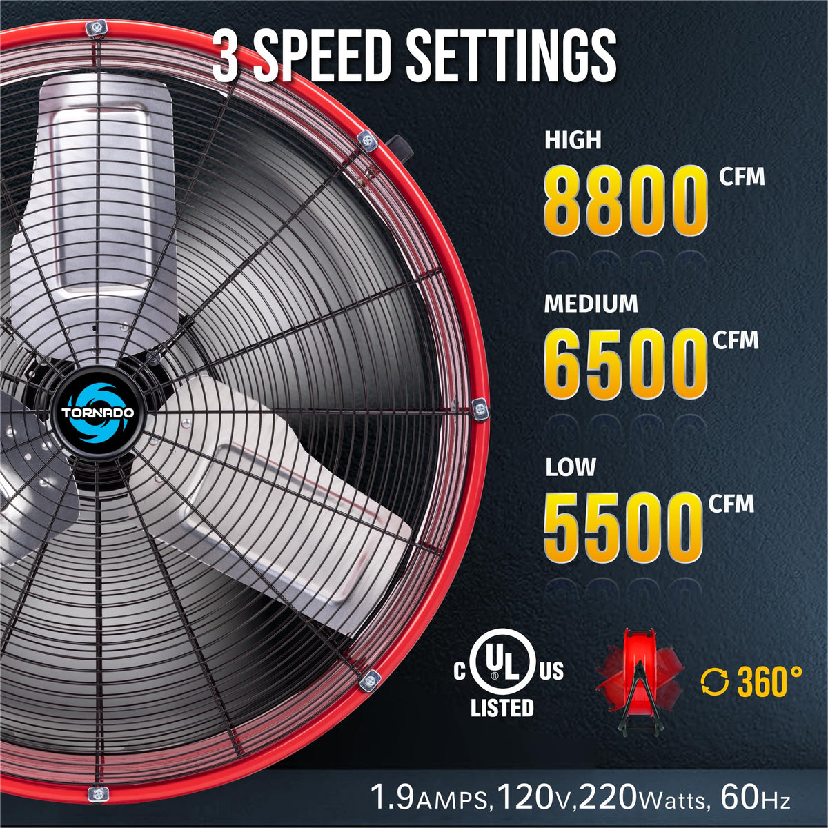 24 Inch High Velocity Tilt Metal Drum Fan 3 Speed 8800 CFM S409253