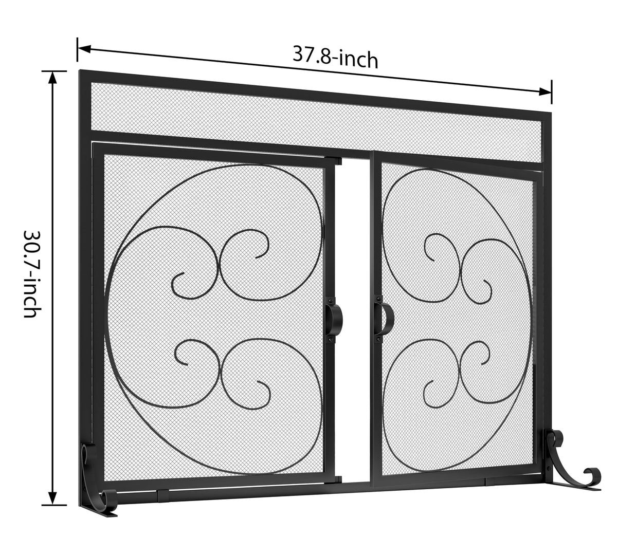 Wrought Iron Fireplace Screen with Magnetic Double Doors Black S929279